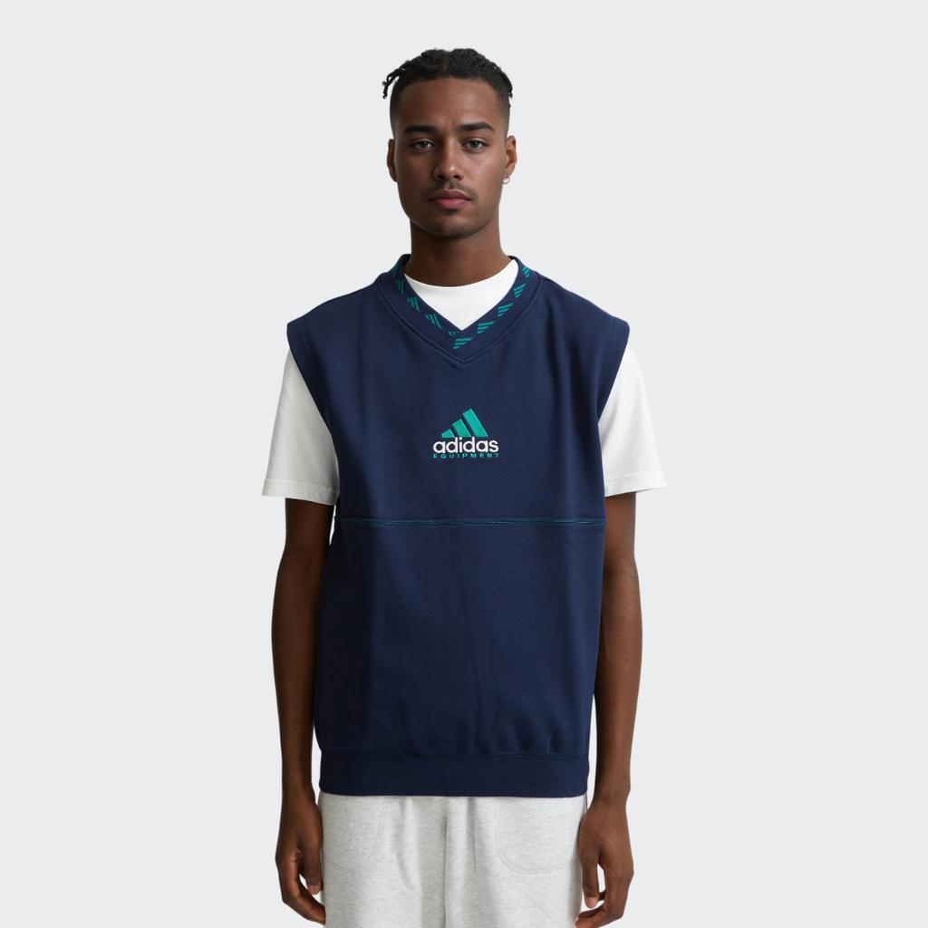 adidas Solid Color V-Neck Sleeveless Vest Men Tops Blue HG8092