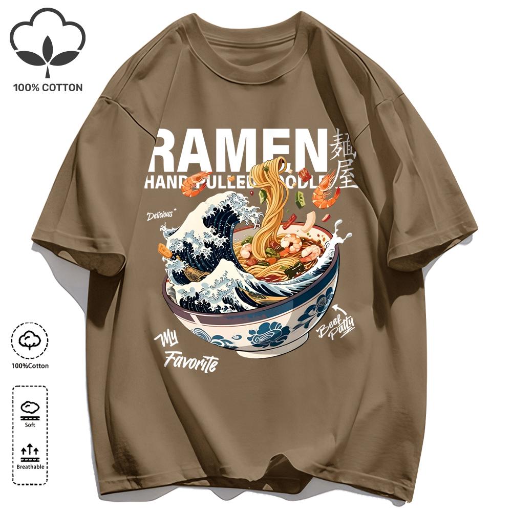 A Bowl Of Rich Lamian Noodles Design Unisexs Retro T Shirts Basics Simple TShirts Fashion Cotton Summer Clothing Unisex Loose Tee
