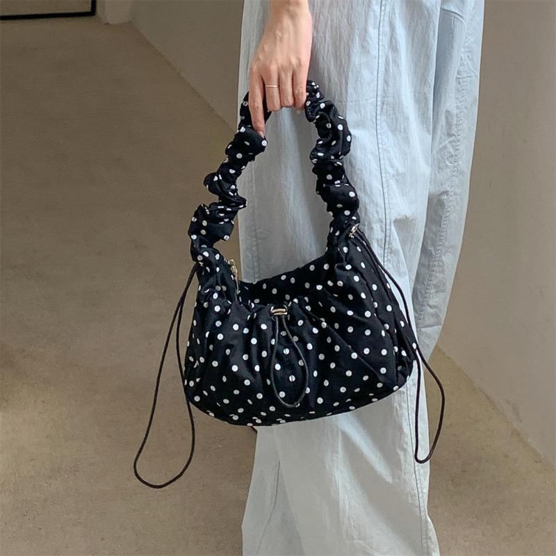 Polka Dot Portable Shoulder Bag Women's Small Fresh Drawstring Pleated Nylon Messenger Bag Women's New Small Square Bag