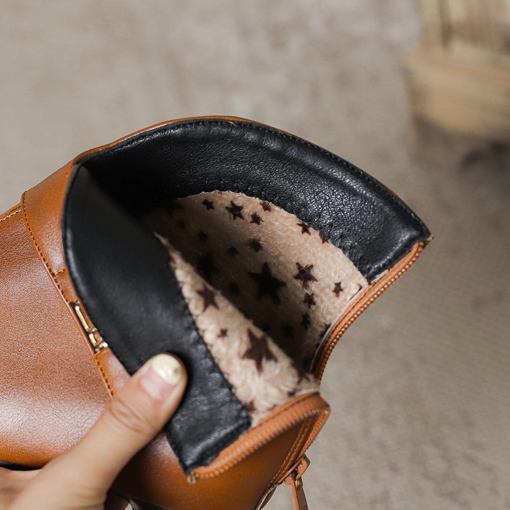 Spring Brown Black Women Ankle Boots Pointed Toe High Heel Small Big Size 32 45