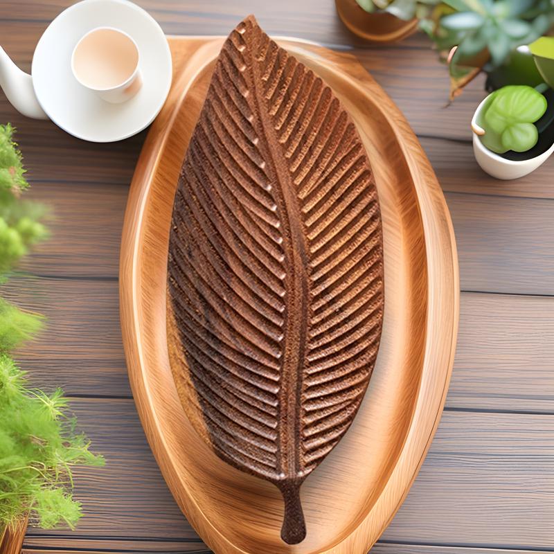 Walnut Leaf Wooden Tea Tray with Saucer & Snack Storage