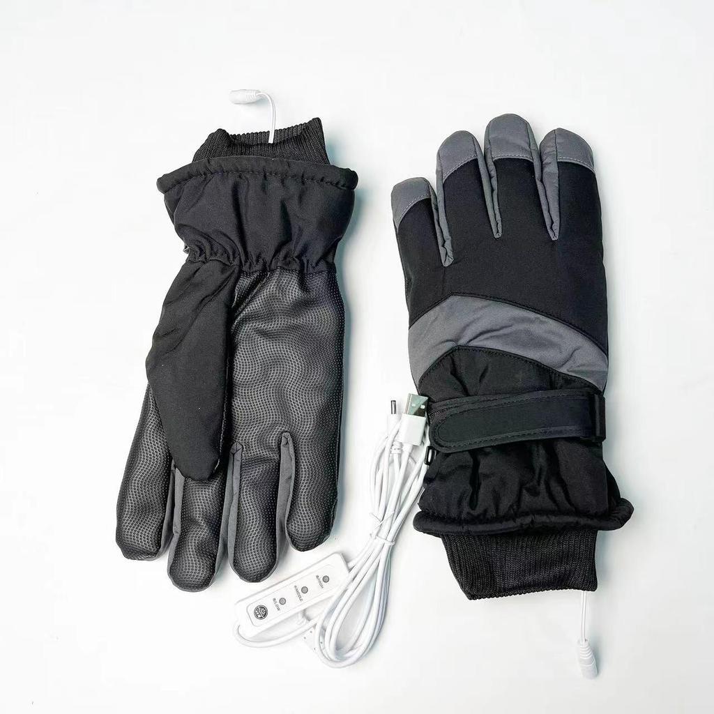 USB Heated Ski Gloves: Waterproof, Touchscreen-Compatible, Non-Slip, Thick Winter Warmth.