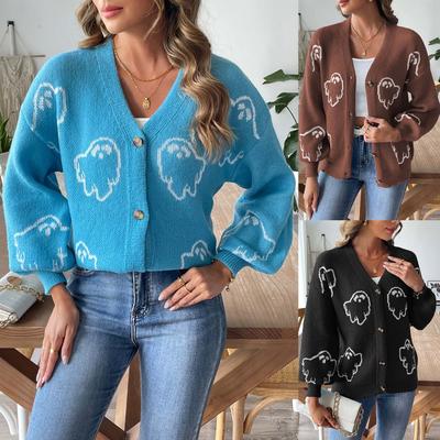 Sweater Jacket, Women's Clothing, Loose Casual, Button Up Sweater, Cartoon, Jacquard Cardigan, Women's