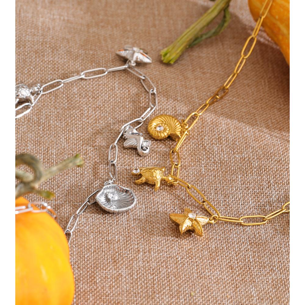 Eetit Ocean Series Stainless Steel Zirconia Conch Shell Starfish Drop Charm Necklace 16K Gold Platinum PVD Plated Summer Jewelry