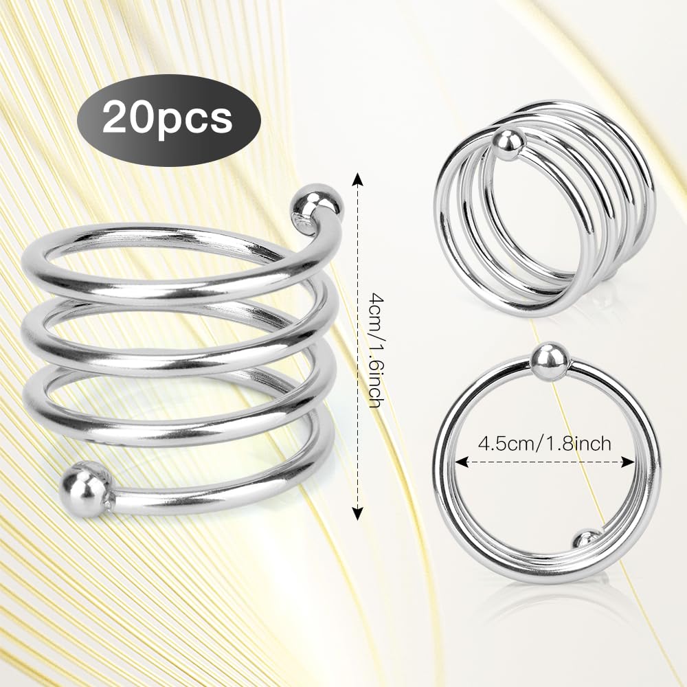 Set of 20 Silver Metal Napkin Rings Round Shiny Finish for Dinner Table Holiday Party Wedding Christmas Thanksgiving Decor