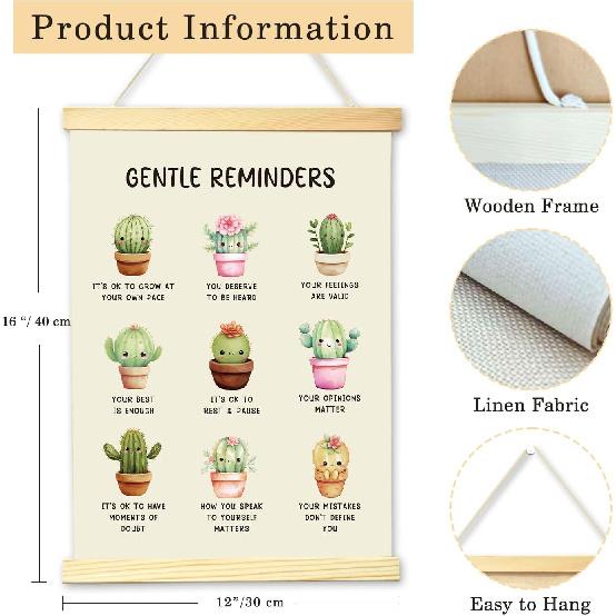 HONPHAX Mental Health Wall Art Poster Hanger Frame, pirational Gentle Reminders Wall Decor Therapy Counseling Office Classroom Decor Canvas Posters