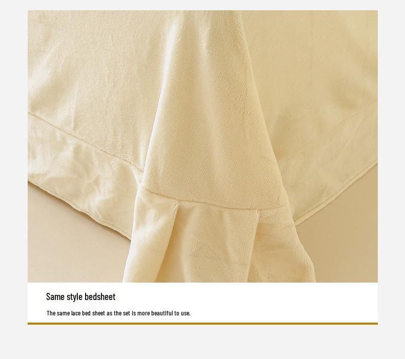 Set de lenjerie de pat gros, călduros, din catifea de lapte, dantelă și fleece de corali - Design confortabil antistatic pentru toamnă/iarnă