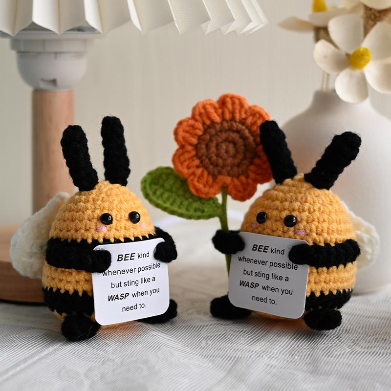 Funny Crochet Emotional Support Cat Doll With Card Desktop Ornament Handmade Knitted Cat Dolls Christmas Gifts Home Decoration