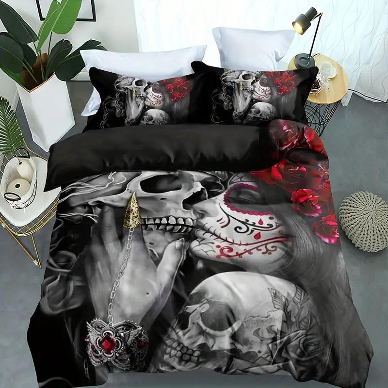 3D Digital Printed Quilt Set Three-Piece Skull Rose Series Quilt Set Spring New Product Can Be Duvetcover