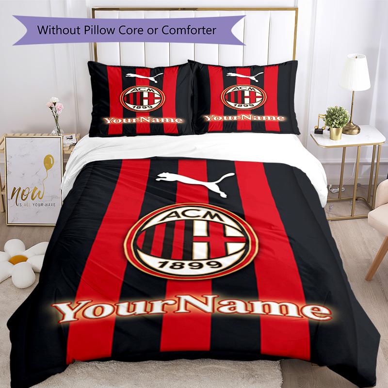 Ac Milan Personalisiere deinen Namen Bettwäsche-Set Atmungsaktiver Bettbezug mit Kissenbezügen Heimdekoration Geburtstagsgeschenk