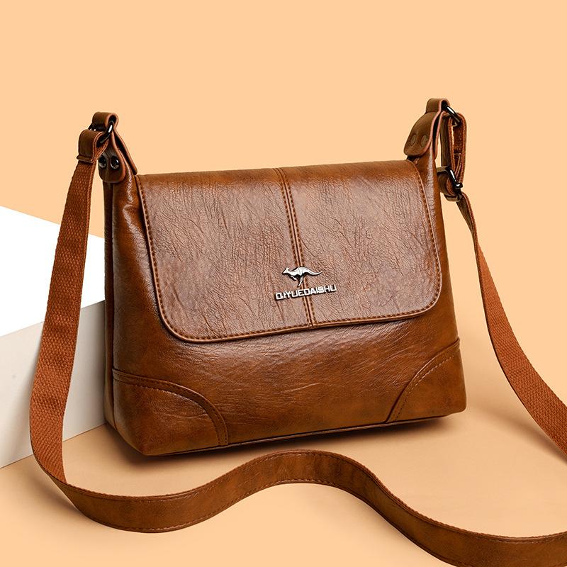 Torba z klapką, Modna i prosta, Miękka skórzana torba na ramię crossbody, Wielowarstwowa torebka o dużej pojemności