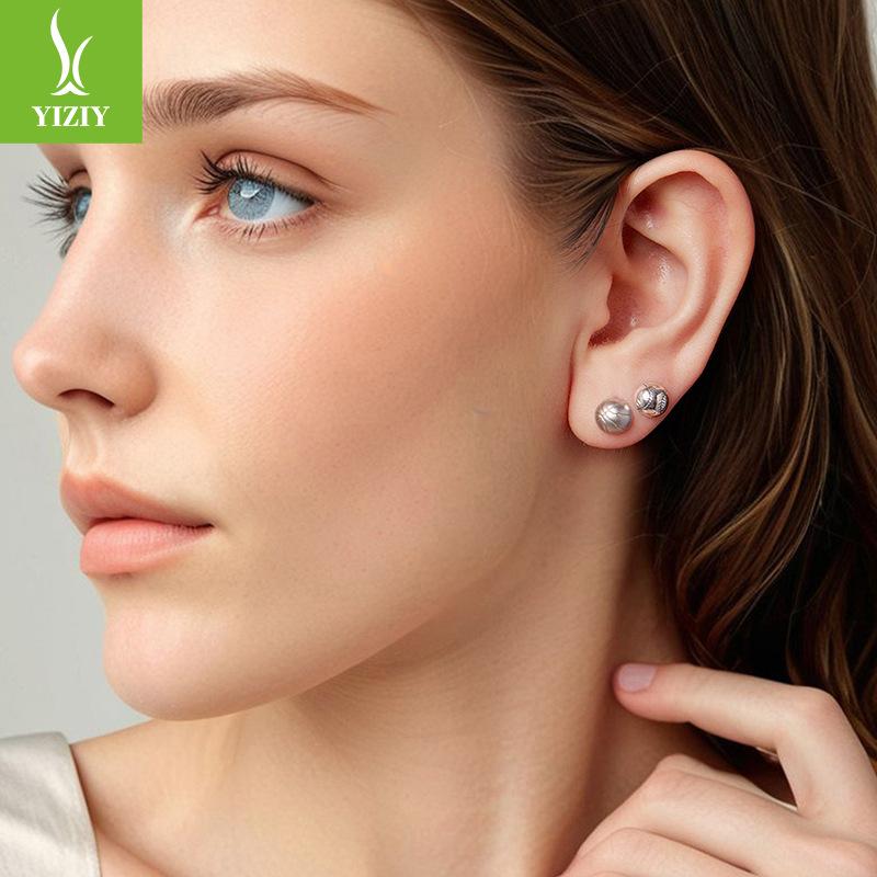 S925 Sterling Silver Baseball Stud Earrings For Men And Women, Personalized Boyfriend Style Niche Ball Stud Earrings