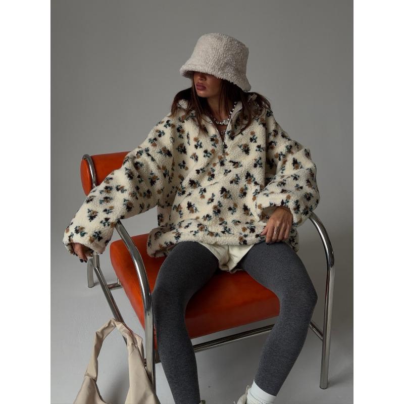 Felpa con Cappuccio a Fiore in Pile Polare, Felpa Nuova Moda Autunno e Inverno Europea e Americana, Calda Felpa di Lana, Maglione da Donna