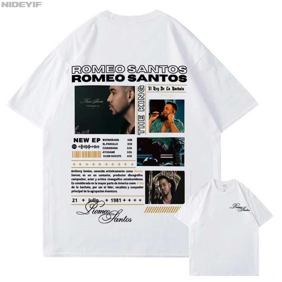 T-shirt Rapper Romeo Santos The King Tormula Tour 2025 per Unisex Donna Hiphop Streetwear Top Oversize 100% Cotone T-shirt RS1