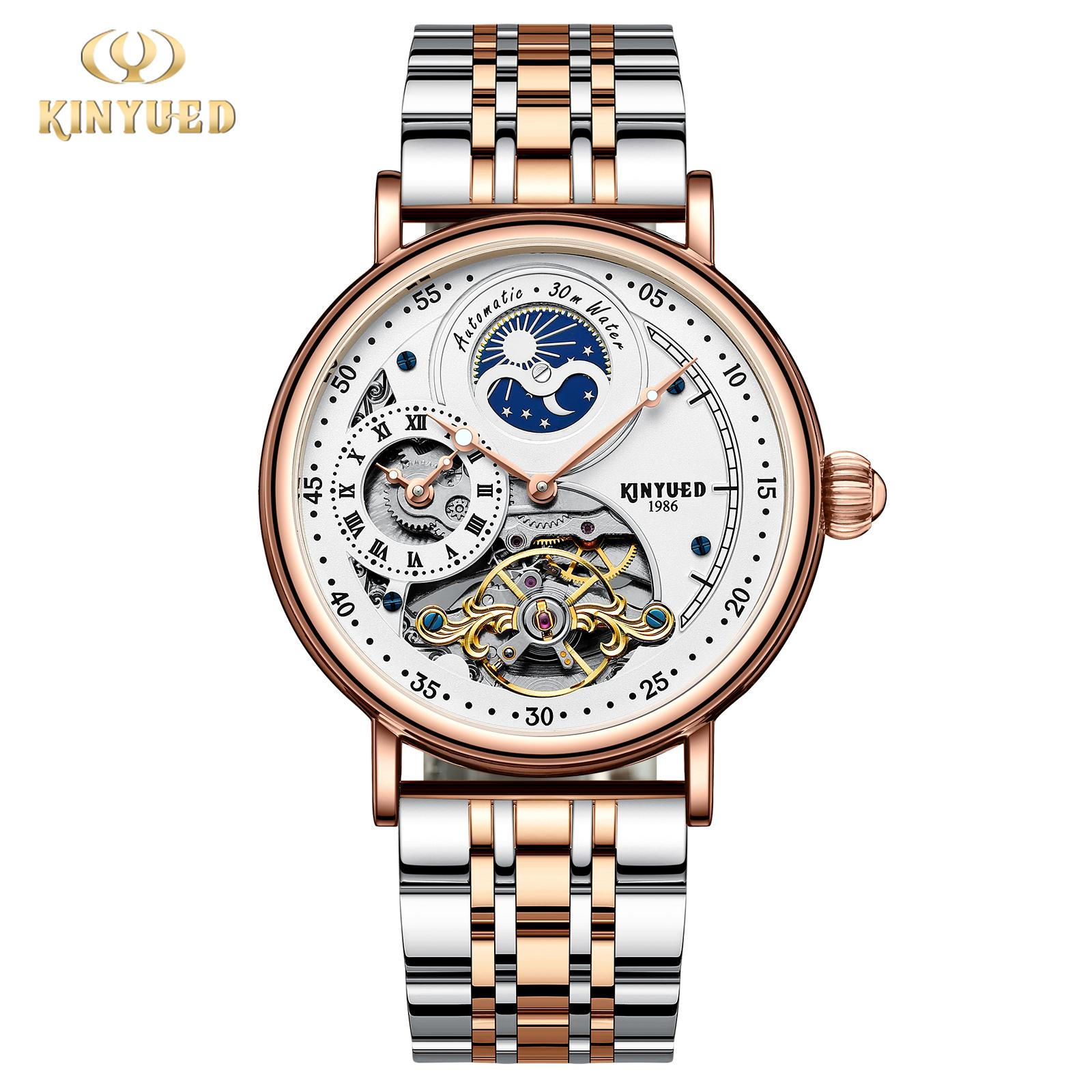 KINYUED Factory Price J116 Men s Watches Automatic Luxury Brand Mechanical Watches for Men Glass Leather Strap Alloy Round 24