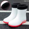 Fashion Men Rain Boots Mid-Calf Length Non-slip Waterproof Rain Boots Car Washing Fishing Leisure Work Rubber Shoes with Cotton