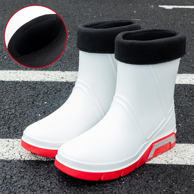 Fashion Men Rain Boots Mid-Calf Length Non-slip Waterproof Rain Boots Car Washing Fishing Leisure Work Rubber Shoes with Cotton