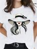 Modisches Damen-T-Shirt mit Grafik und Hut