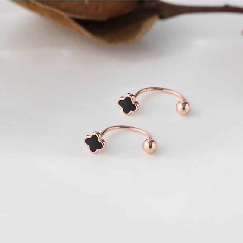 

Серьги-пусеты Четырехлистный клевер Дизайн для особых интересов Женские Двойной пирсинг уха Цельные серьги Сон Не нужно снимать Серьги-пусеты для козелка Non-sterling silver rose gold