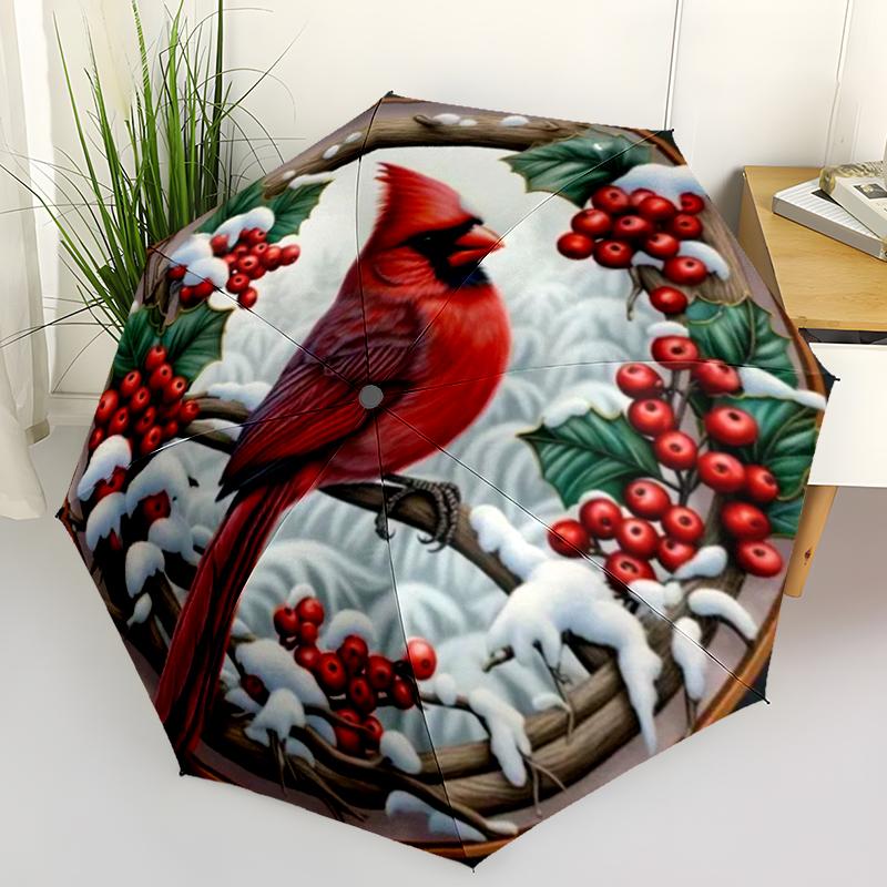 Christmas Cardinal Folding Umbrella Fashion Auto-Open Design 8 Iron Ribs Plastic Handle Foldable Sunshade Perfec Christmas Gift