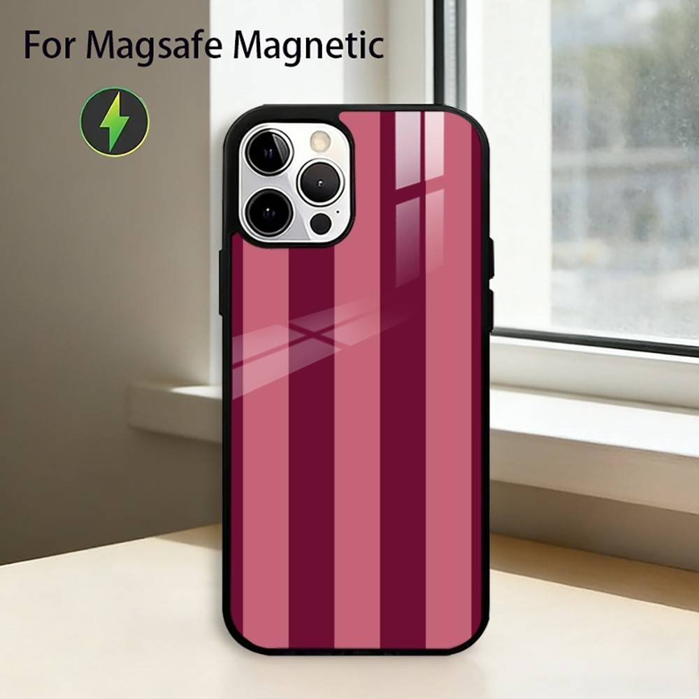 Burgundy White S-Stripe Phone Case For iPhone17,16,15,14,13,12,11 Plus,Pro Magnetic For Magsafe Wireless Charging