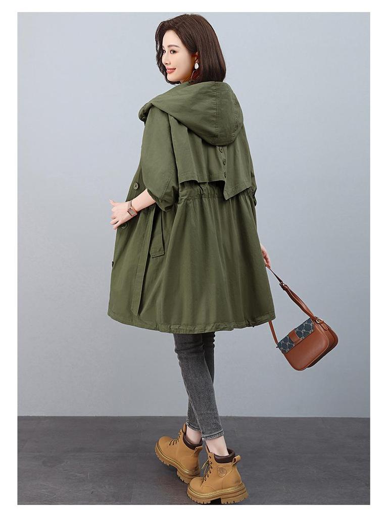 Plus Size Mid-Length Trench Coat for Women - 2024 Autumn Fashion, Loose-Fit & Slimming Design