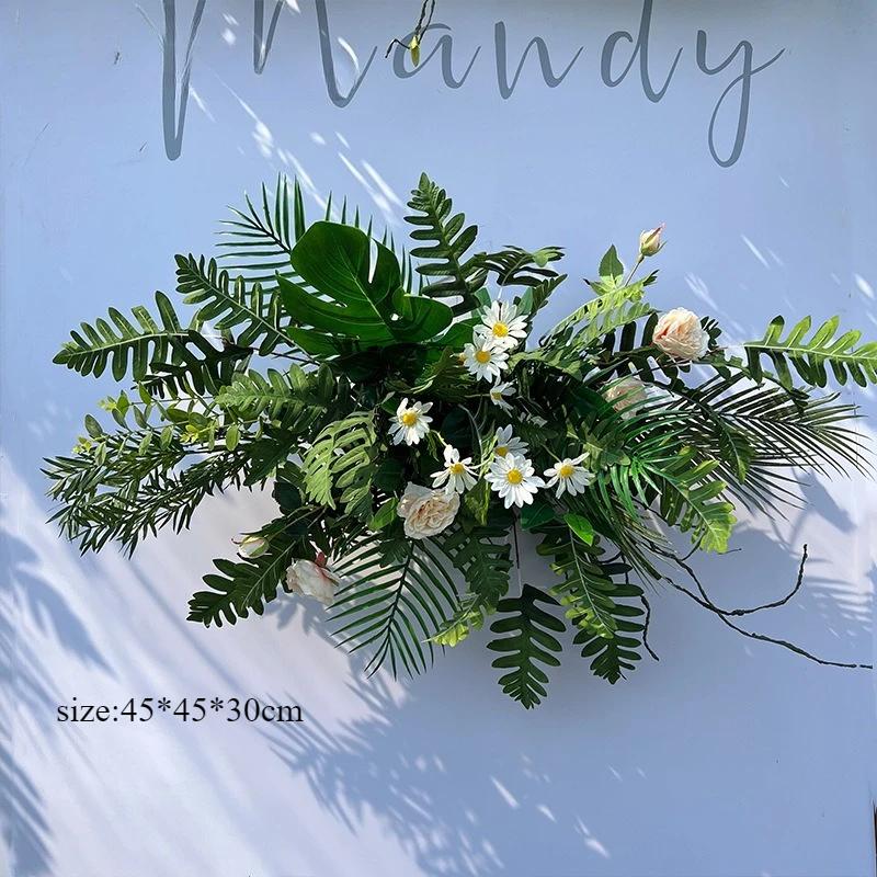 Зеленые Растения Свадебная Цветочная Композиция Имитация Свадебной Дорожки Угловой Акцентный Цветок Угол Фон Зона Приветствия