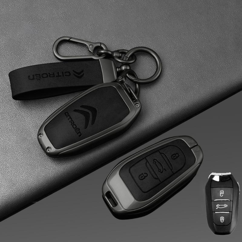 AAMD1 -Zinc Alloy Leather Car Key Case Cover Shell Fob Holder for Citroen Tianyi C5 2022 2020 2019 2017 2016 Car Key Shell Accessories