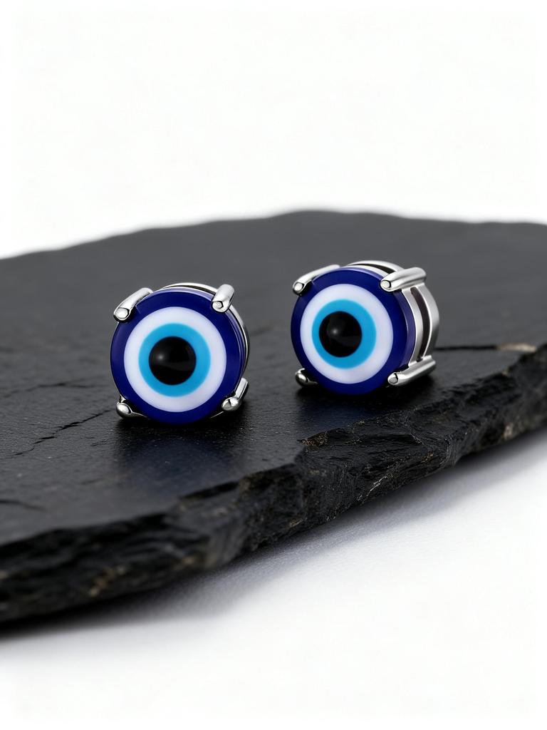Anti Allergy Devil's Eye Magnetic Clip Earrings for Men,Stainless Steel Blue Eyes Non Perforated Earrings,Talisman Jewelry