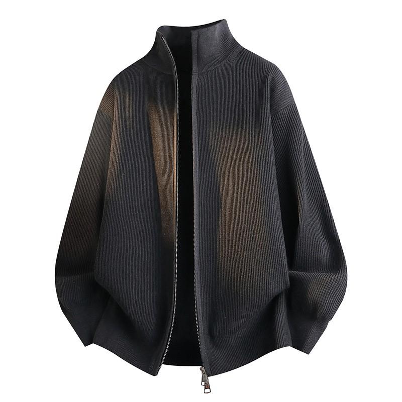 Mens High Neck Zipper Cardigan Sweater - Thick Knit Warm Loose Fit Streetwear Outerwear Winter Daily Wear