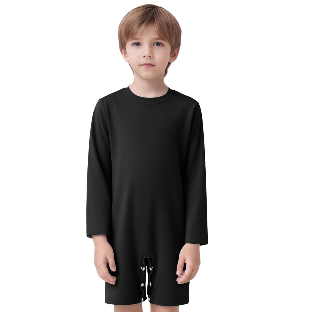 Combinaison Adaptative Unisex pour Enfants Col Rond Manches Longues Boutons-Pression à l'Entrejambe Couleur Unie Besoins Spéciaux