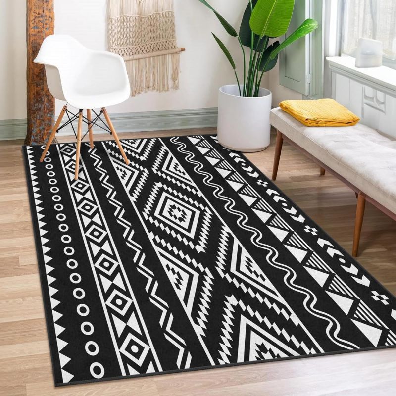 African American Tribal Geometric Area Rug Washable Carpet for Bedroom Living Room Kitchen Entrance Non Slip Flannel Carpets
