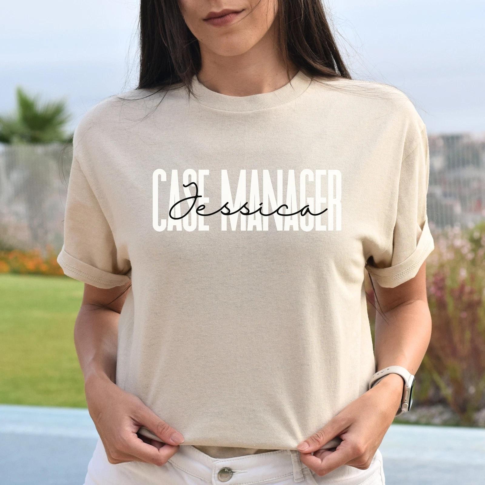 Personalized Case manager Unisex T-shirt Custom name case worker Sand Blue Pink S