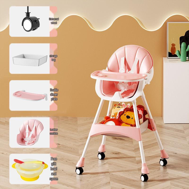Adjustable Portable High Chair for Infants - Foldable Children's Dining Seat with Double Layer Tray