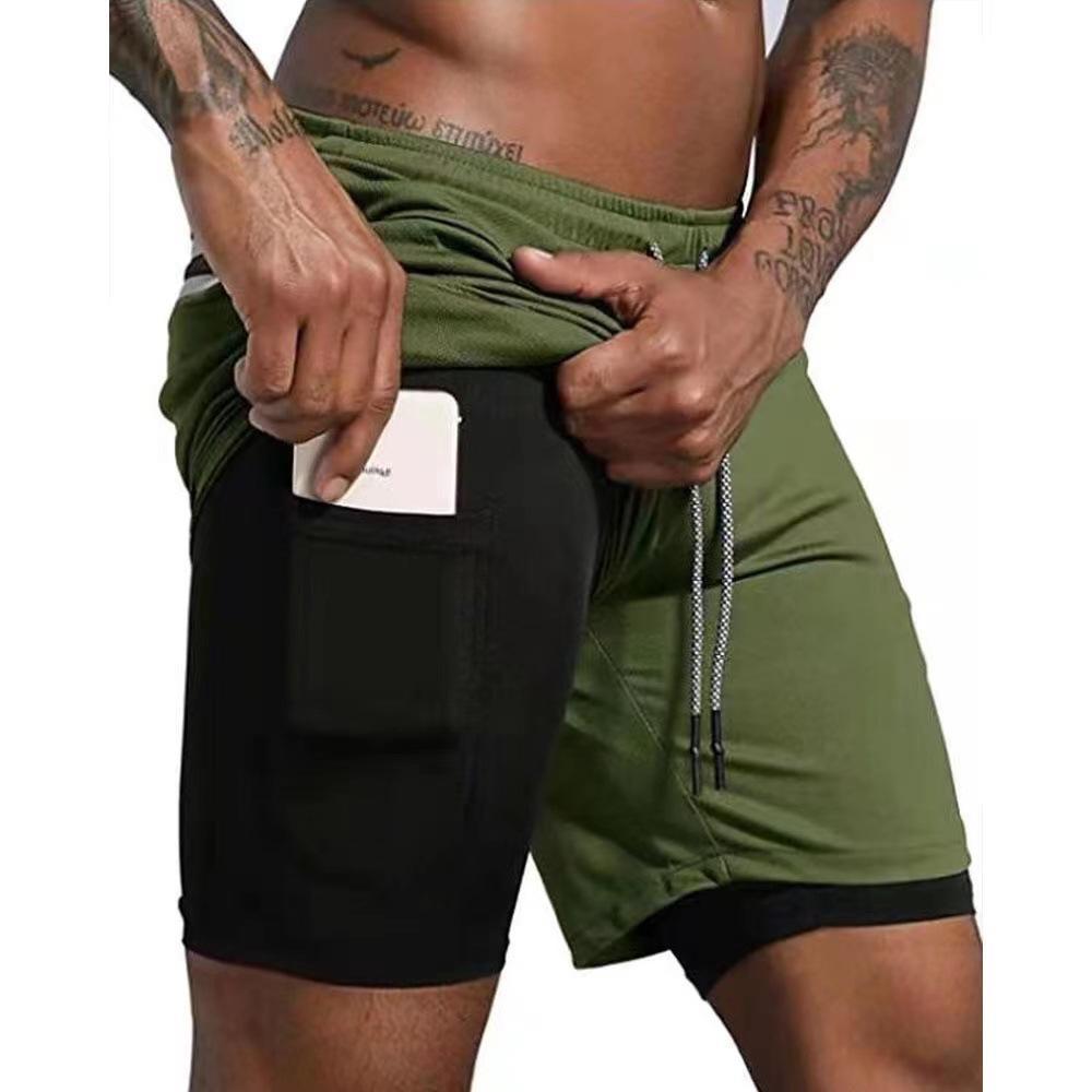 Men's Trendy Double Layer Running Shorts: Casual, Outdoor, Sports Fitness Wear