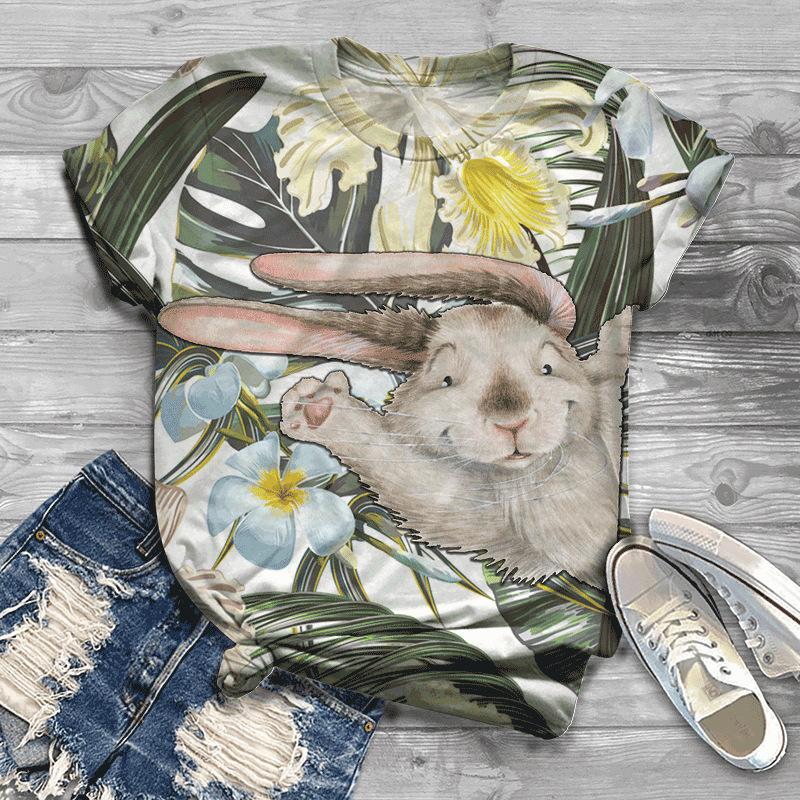 Summer New Urban Women's Casual Round Neck 3D Printed Short Sleeved Loose Retro T-shirt