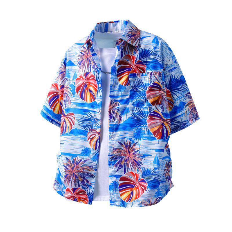 

Hawaiian Blue Coconut Tree Print Men s Vacation Shirt Double Extra Large синій
