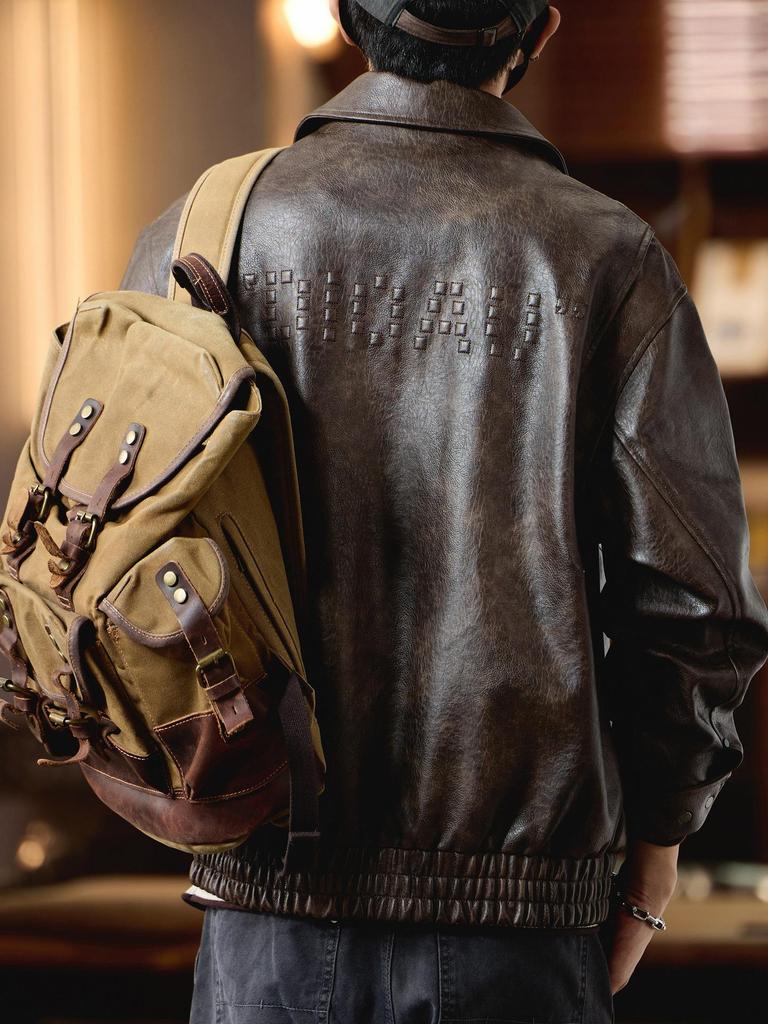 Men's Melanoid Leather Jacket: 2025 Autumn/Winter Trendy Motorcycle Pilot Style