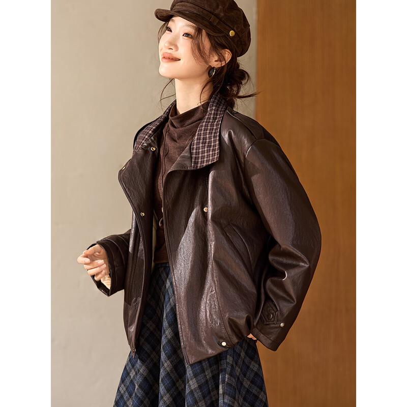 Women s Retro Faux Leather Duck Down Jacket L