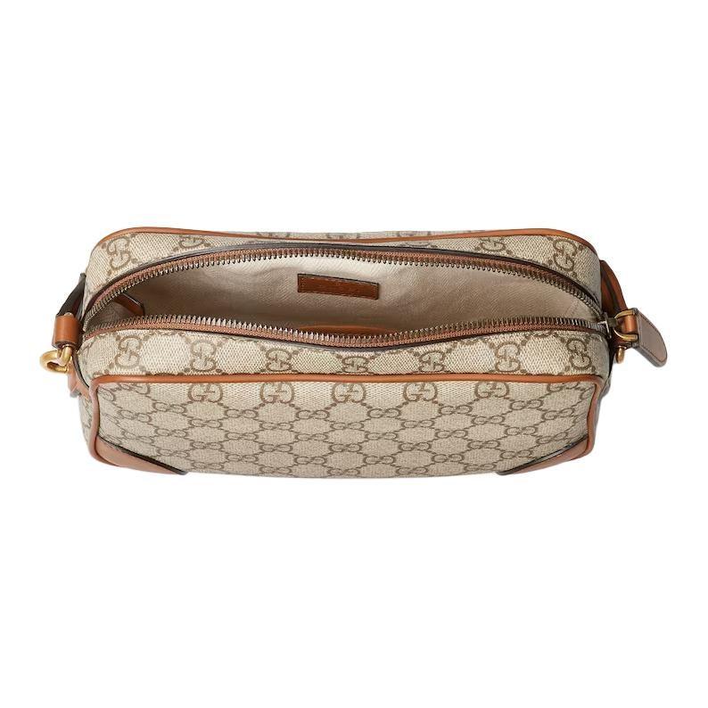 Gucci GG Emblem Leather Trim Shoulder Bag Extra Mini Men's Beige & Dark Brown 821216-FAED3-9786