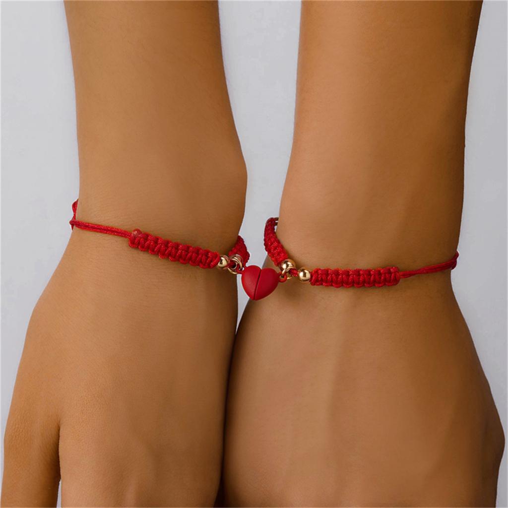 2Pcs/Set Magnetic Heart Attract Couples Love Bracelets For Women Men Handmade Braided Rope Adjustable Wristband Bracelet Jewelry