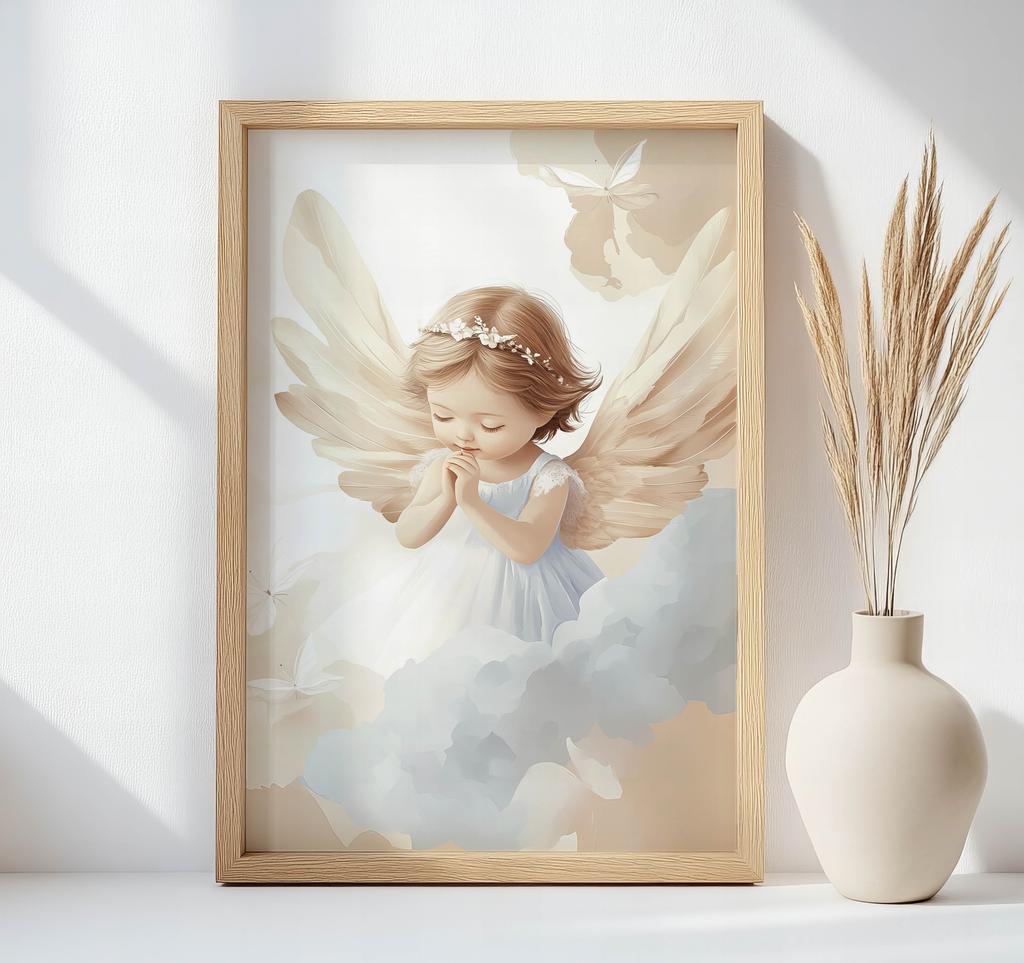 Angel In the Clouds Poster Angel In the Clouds Poster, 30X40 Cm, Dark Brown Wooden Frame, 230 Gsm Matte Paper