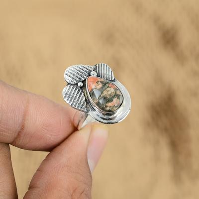 Huwelijksgeschenk voor haar 925 zilver natuurlijke Maligano jaspis belofte verstelbare ring