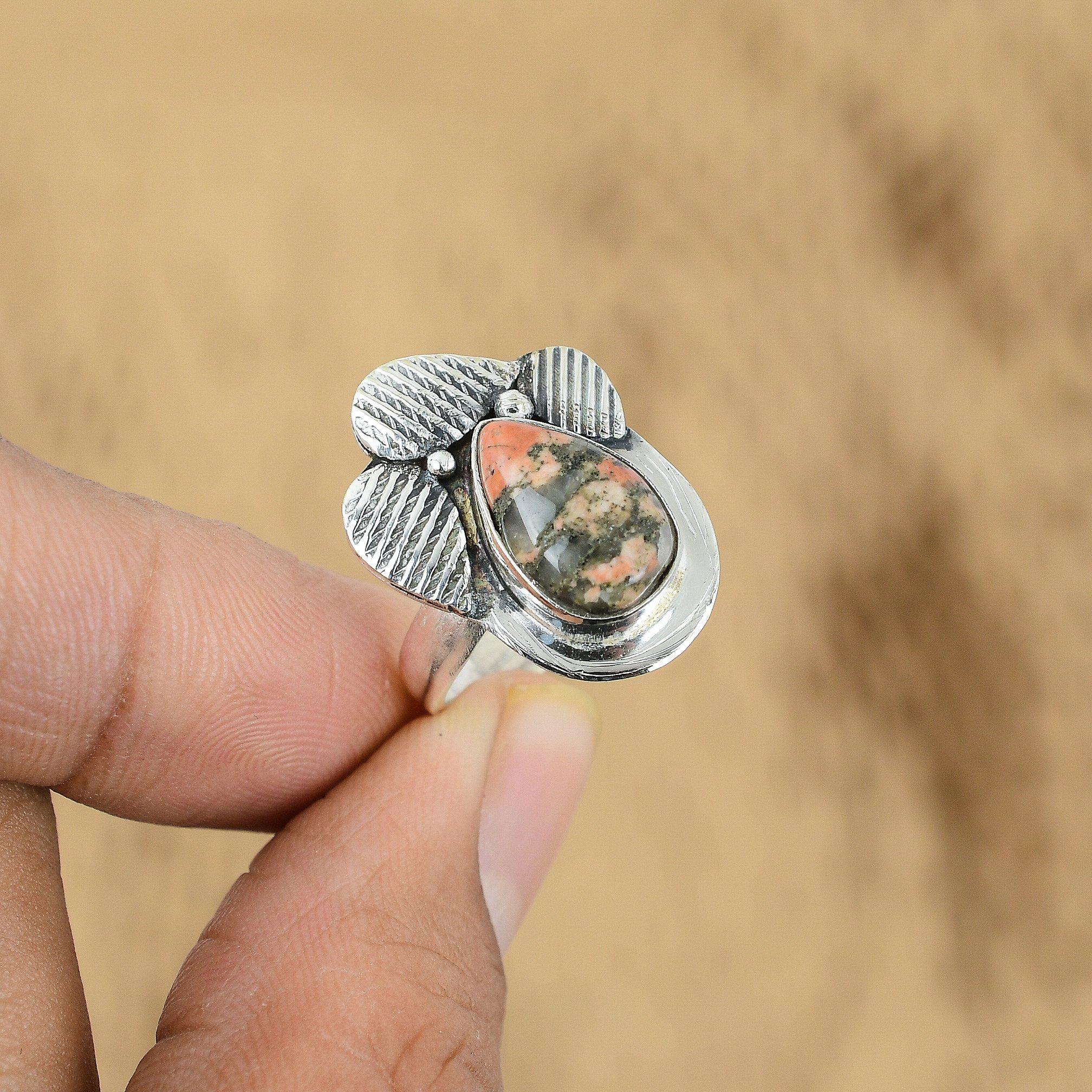 

Wedding Gift For Her 925 Silver Natural Maligano Jasper Promise Adjustable Ring Yes