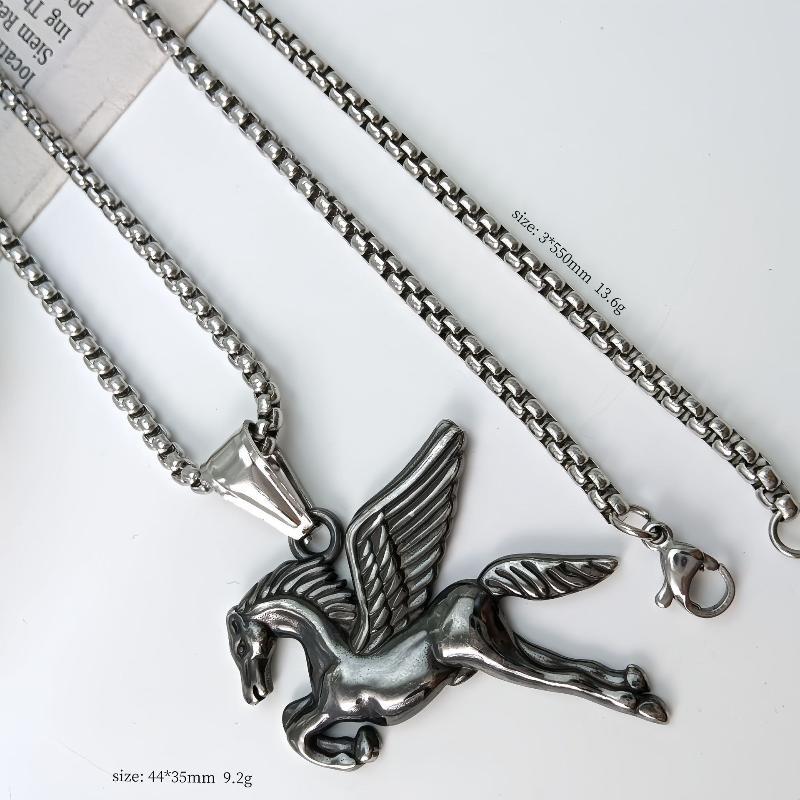 Pegasus Pendant Necklace for Men Angel Wings Horse Design Stainless Steel Hypoallergenic Chain Ideal Valentine's Day Gift for Partner