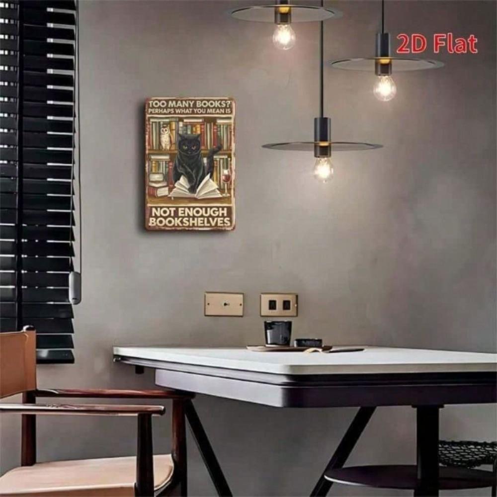 Vintage Metal Sign Black Cat Book Wall Decor Bar Home Office