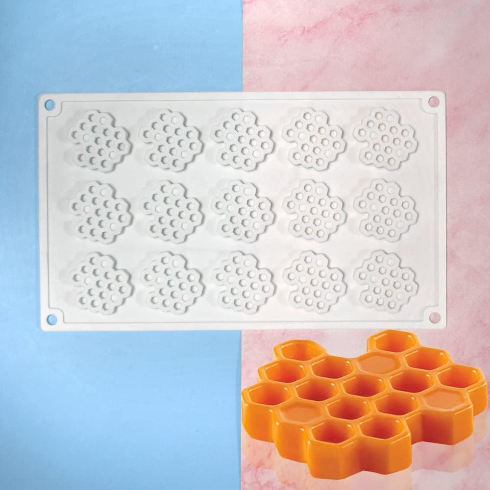 15 Cavity Silicone Honeycomb Molds for Chocolate Honeycomb Bee Silicone Fondant Mold Beehive Silicone Baking Molds Bee Candy Silicone Mold for