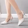 New Fashion Women High Heels Pumps Party Lace Pearl Decoration PU 7CM Thin Heels Back Strap Evening Dress Woman Shoes White