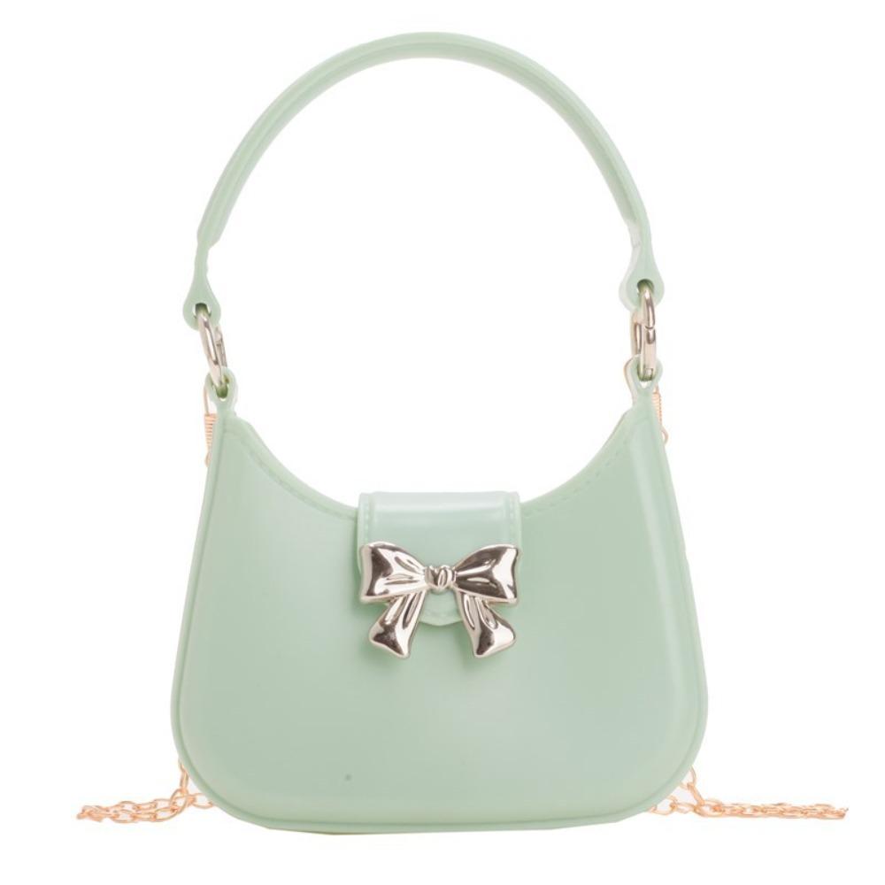 

Versatile Bow Decoration Mini Handheld Jelly Bag Candy Color with Chain Crossbody Bag Handbag for Women Girls зелёный