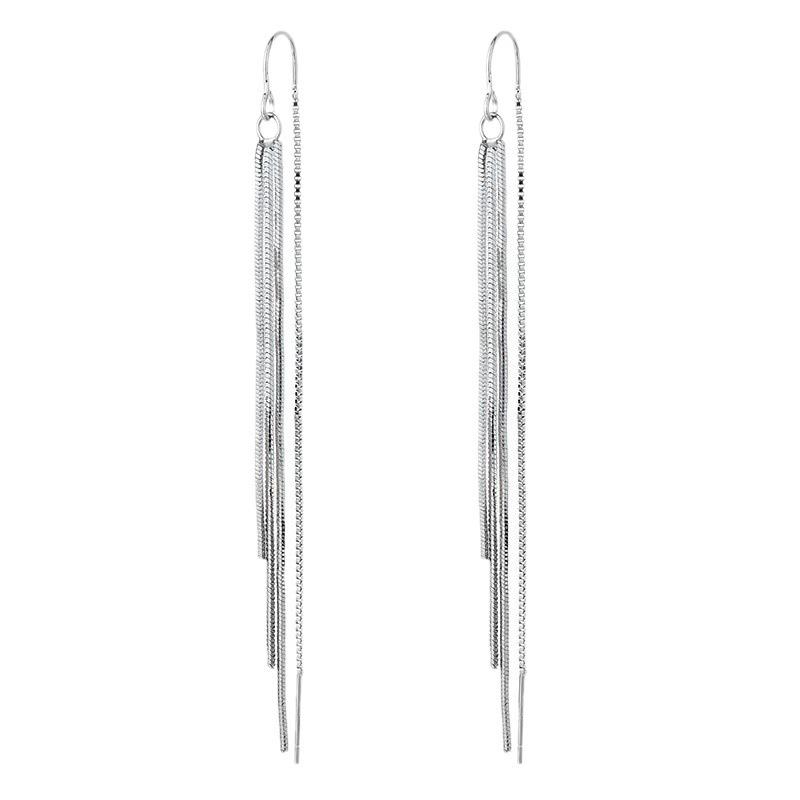 Korean Dongdaemun Long Chain Tassel Anti-lost Silver Earrings for Women